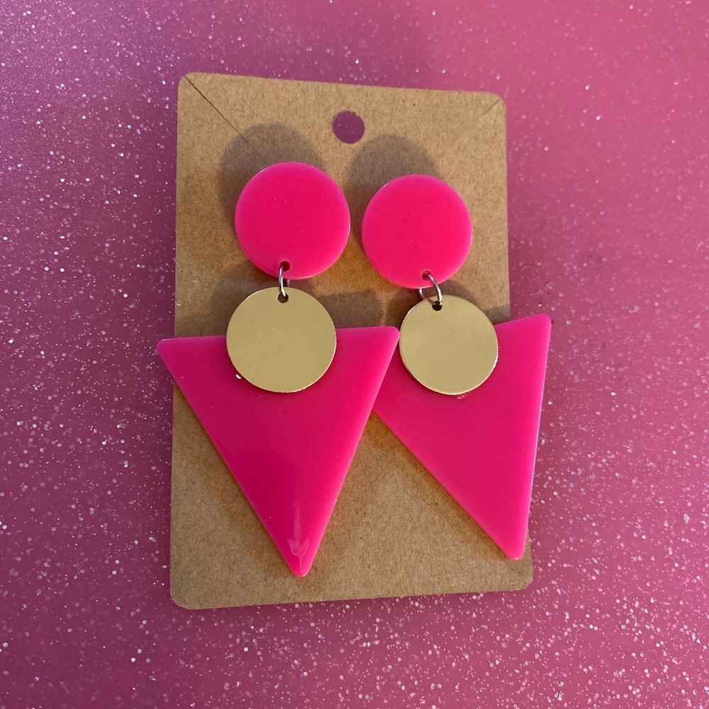 Pink retro geographic earrings